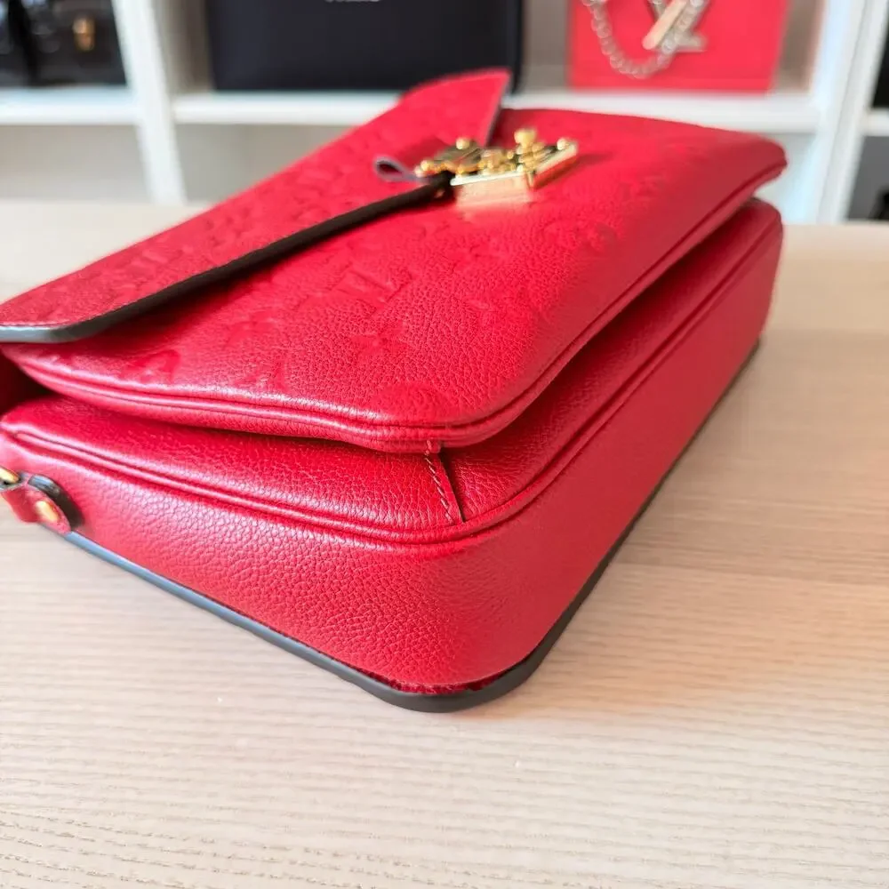 Louis Vuitton Monogram Pochette Metis Empreinte Leather Red